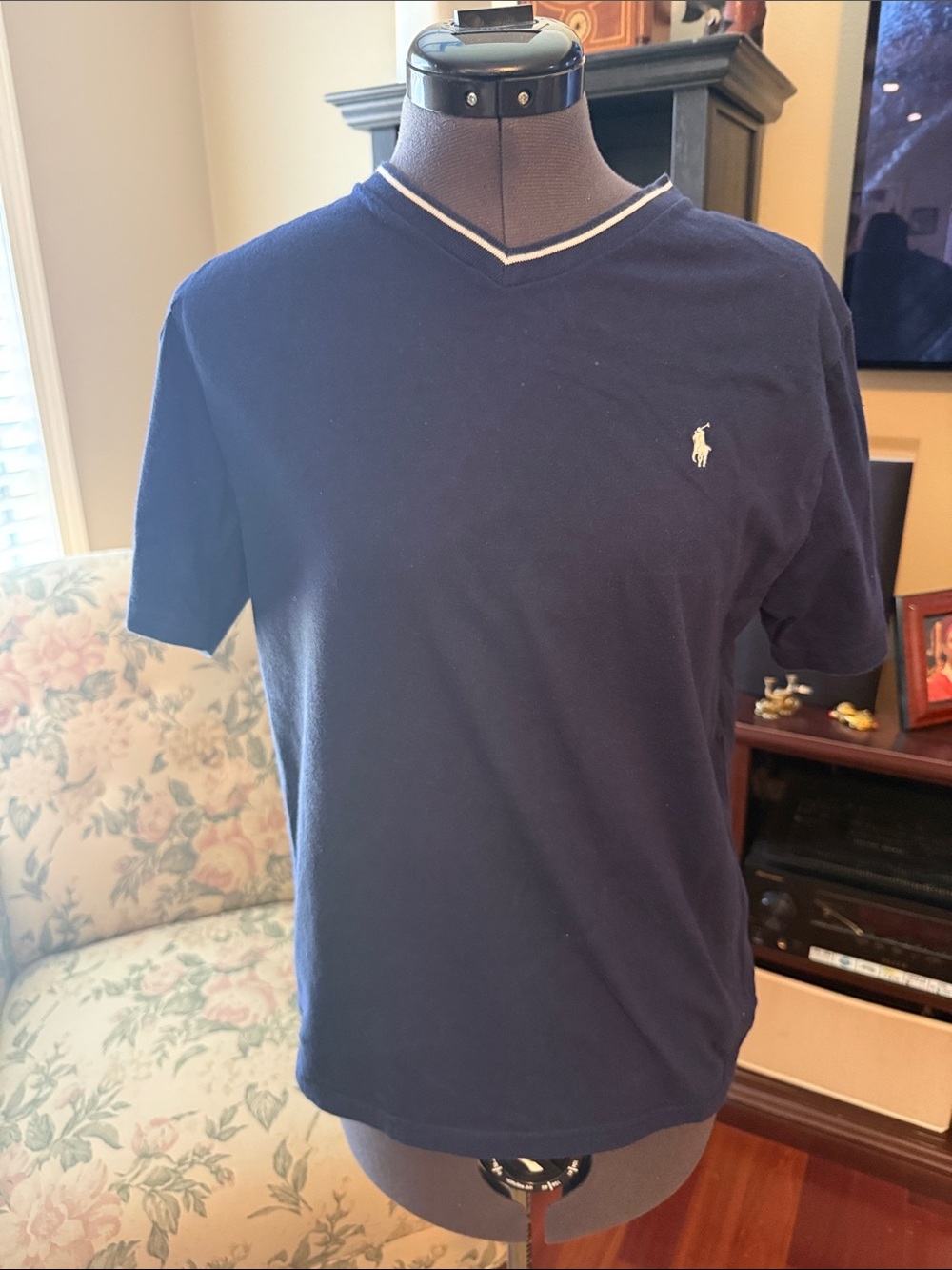 Polo by Ralph Lauren Navy V-Neck Short Sleeve Polo Shirt with White Trim